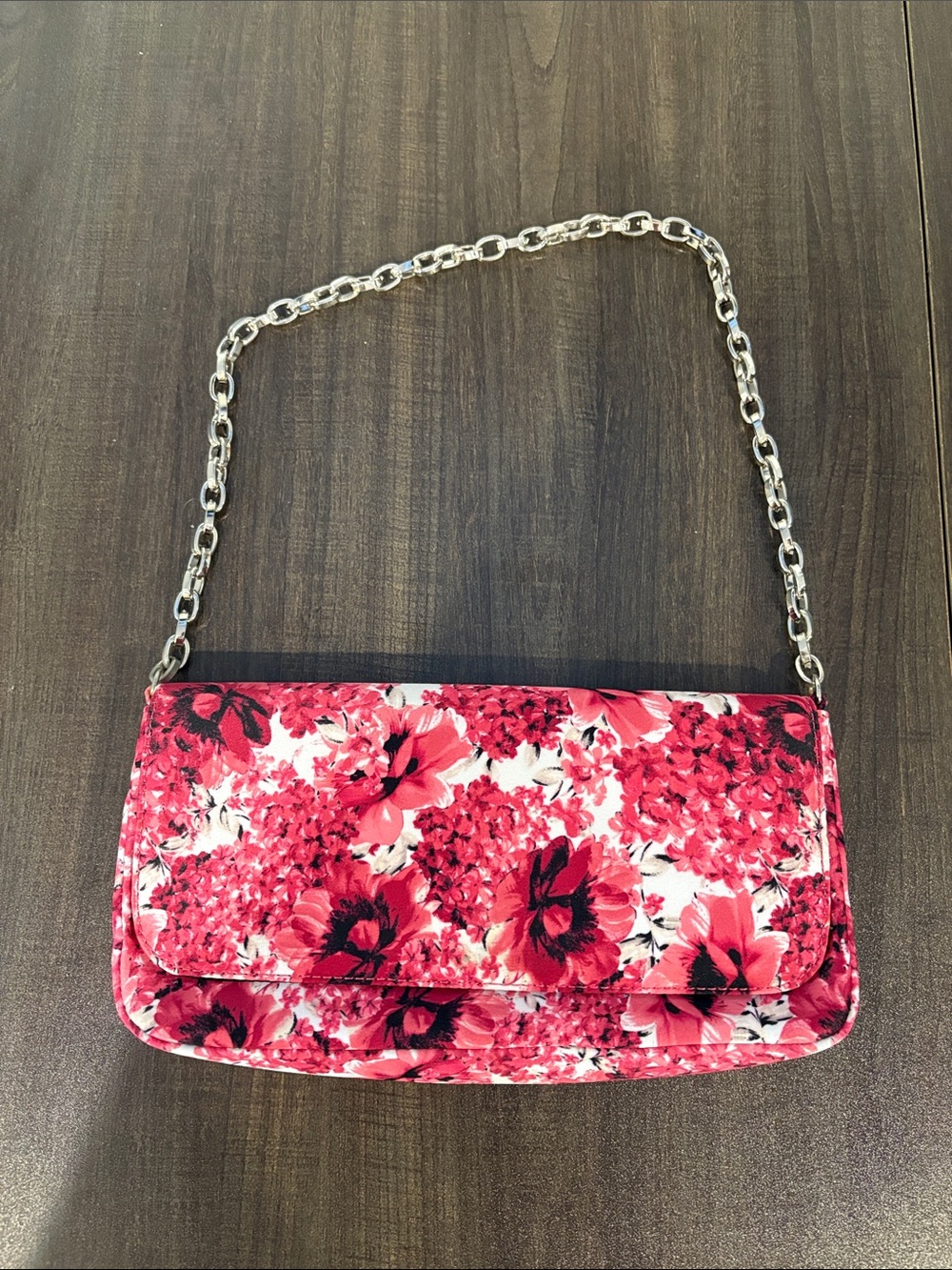 White House Black Market Pink Floral Chain-Handle Clutch